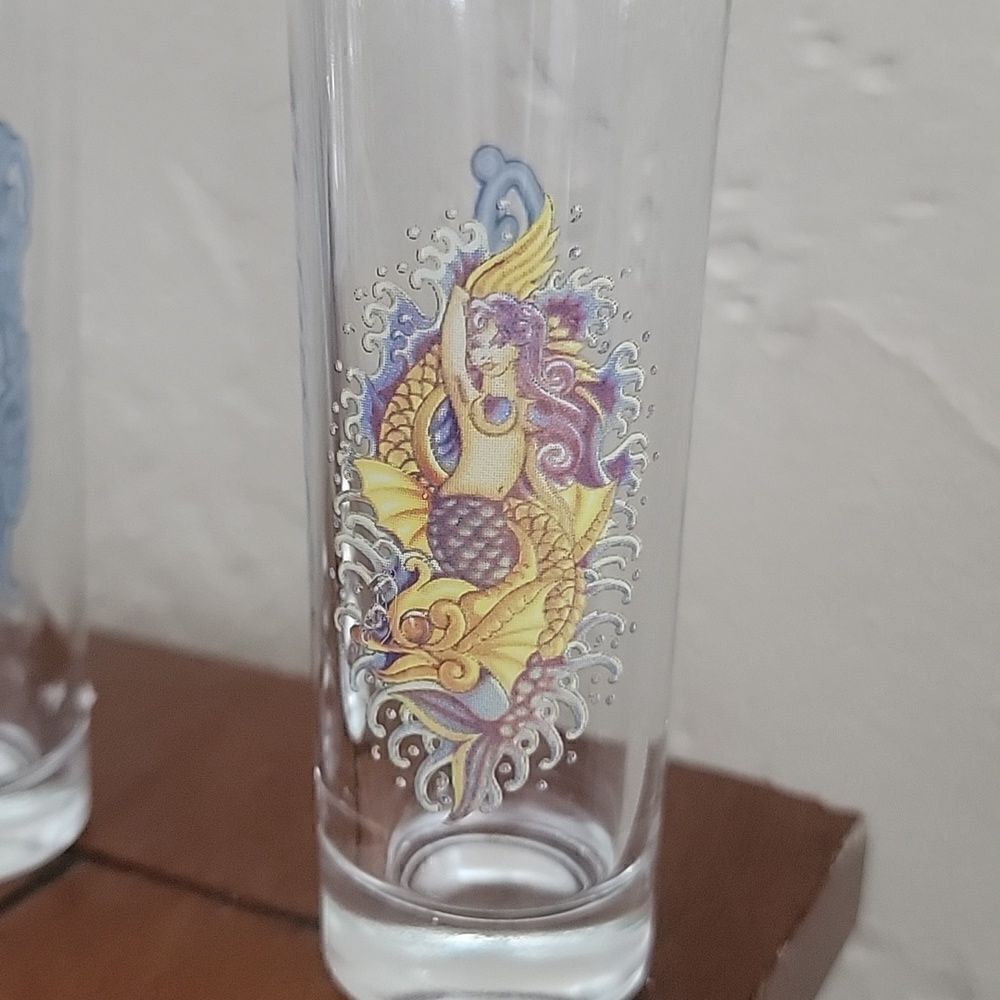 Ed Hardy MERMAIDS & KOI FISH Tall Shooter Glasses, Christian Audigier, Set of 3 - Picture 2 of 5